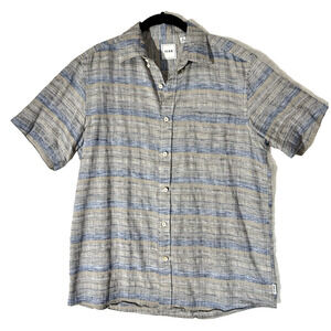 Dillard's ROWM Short-Sleeve Blue Beige Casual comfort buttons collared Shirt